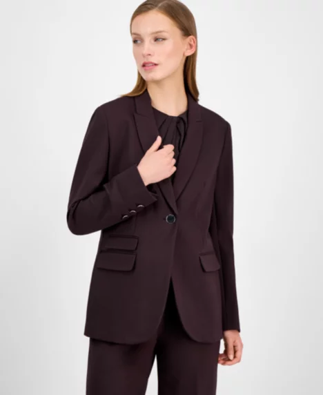 Petite One-Button Triple-Pocket Jacket - Deep Mahogany