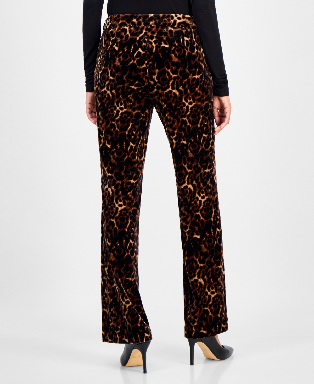 Anne Klein Womens Printed Velvet Flare Leg Pants 0p 16 In Brown