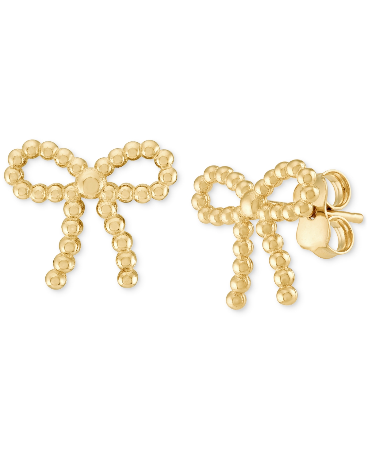 Polished Beaded Bow Stud Earrings in 10k Gold - 10K Yellow Gold