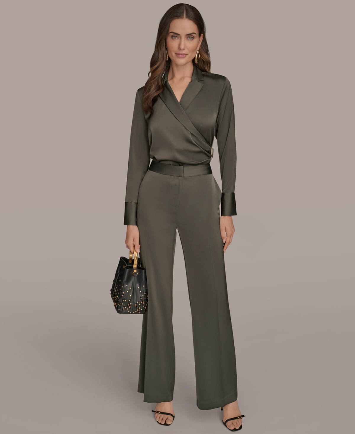 Donna Karan Women's Charmeuse Wide-leg Pants In Green