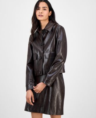 Anne Klein - Women's Faux Leather Front-Button Jacket
