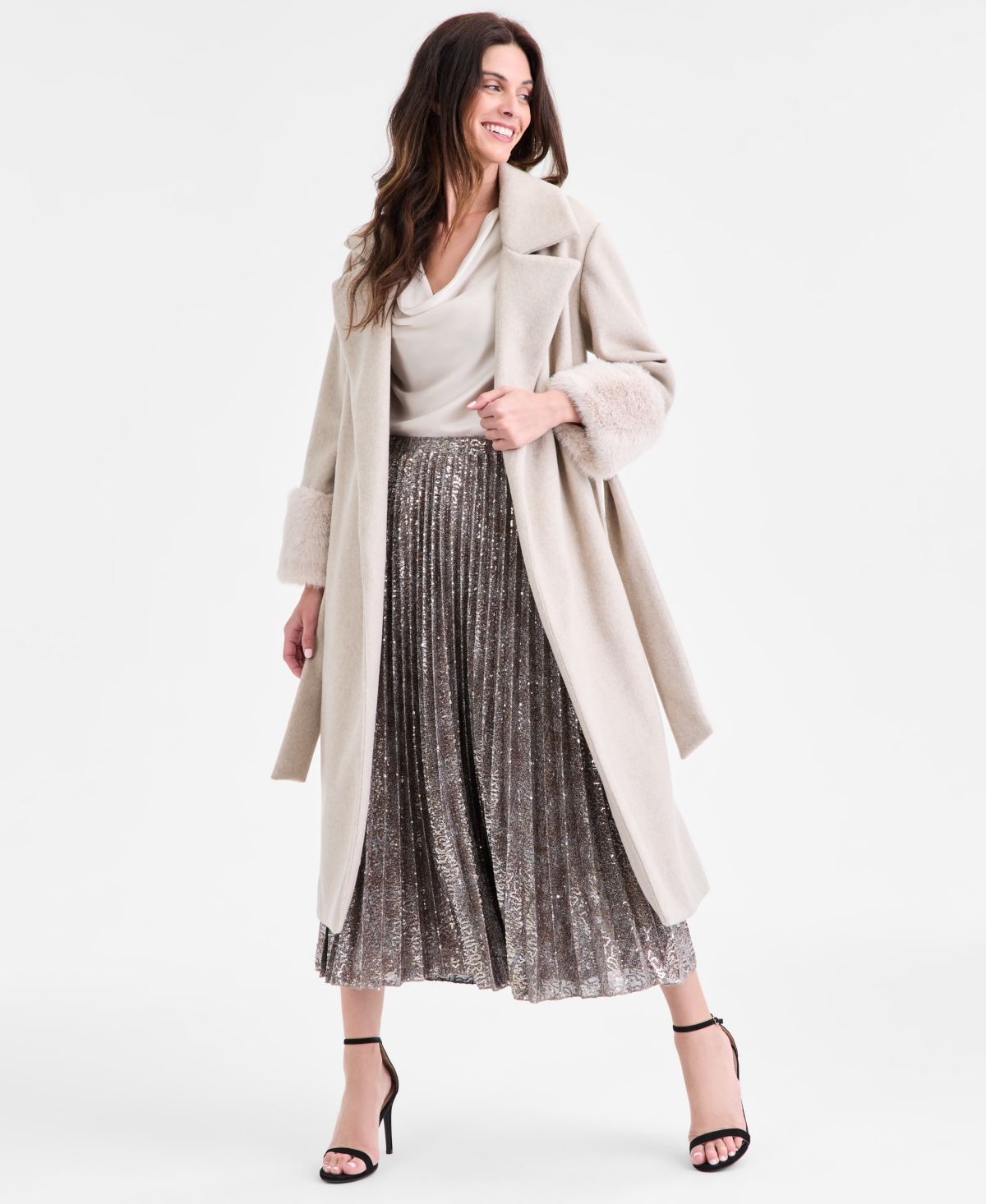 Anne Klein Women's Tie-front Coat With Removable Tie In Neutral