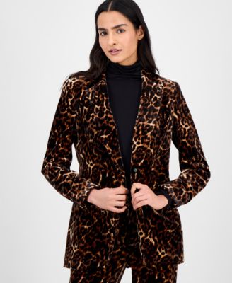 Anne Klein - Petite Animal-Print Notched Collar Blazer