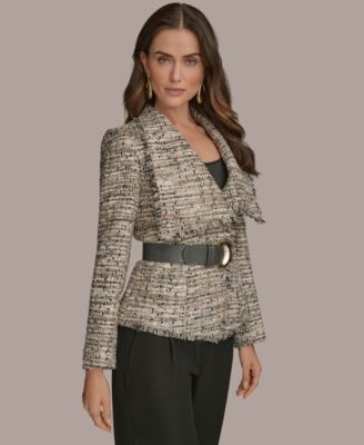Women's Belted Tweed Jacket, Regular & Petite