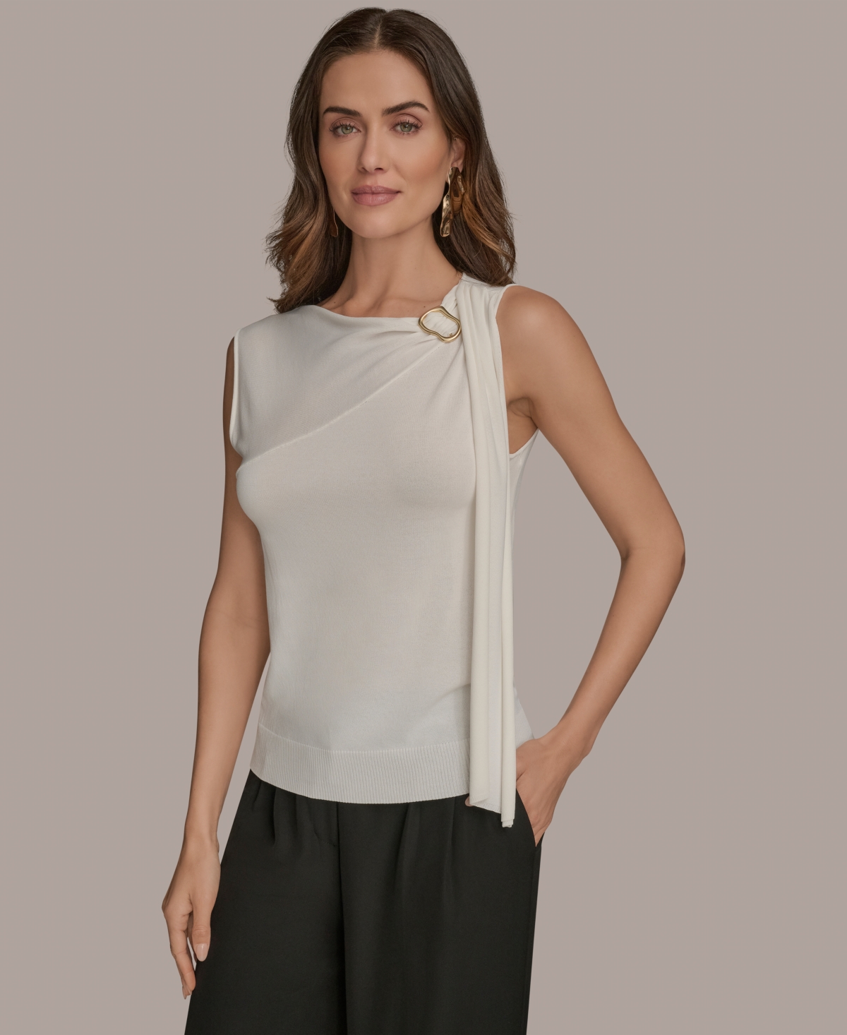 Women's Sleeveless Drape-Front Top - Black