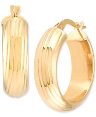 Groove Textured Small Hoop Earrings in 10k Gold, 0.79"