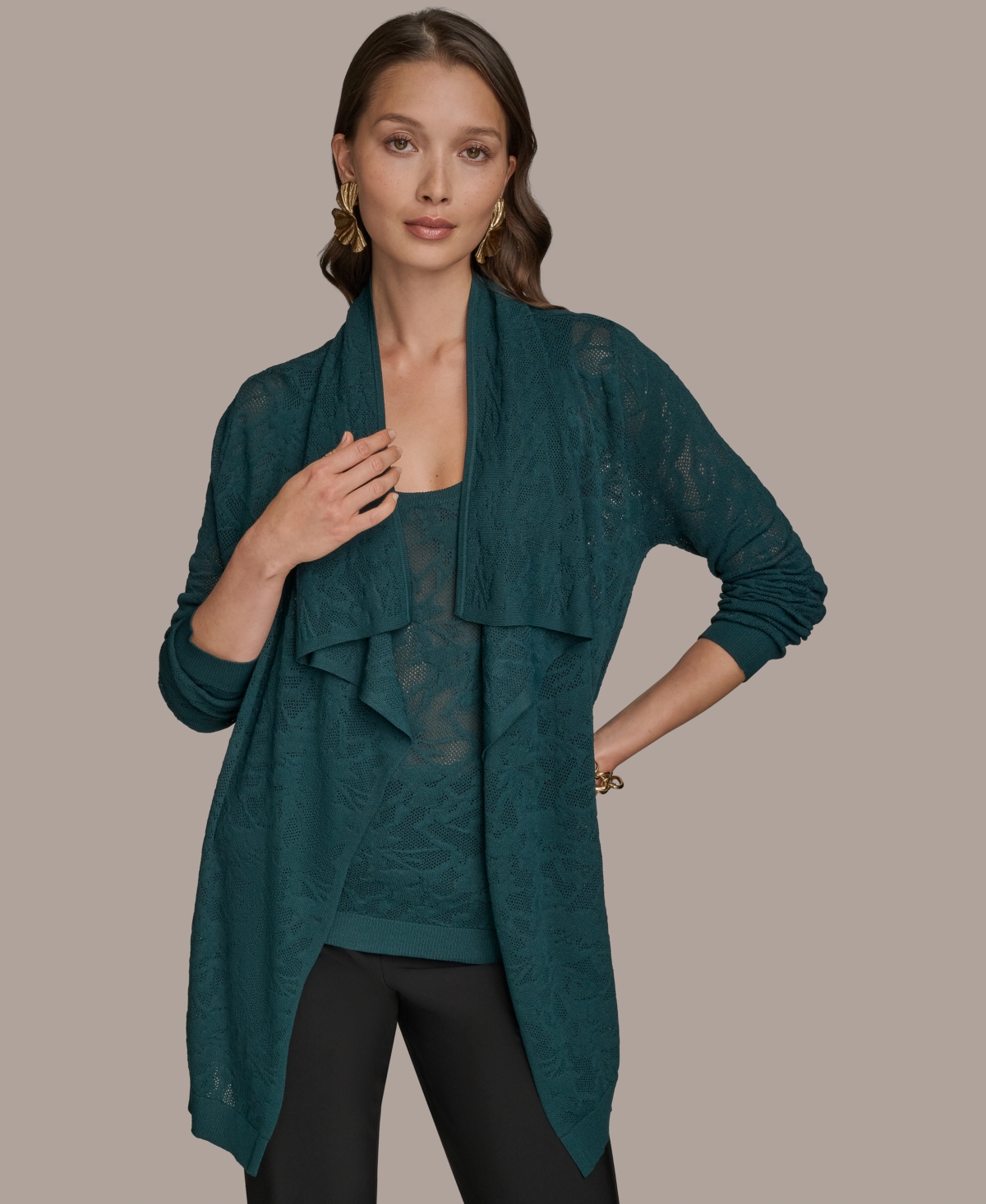 Women's Long-Sleeve Open Angle Hem Cardigan Sweater - Hudson