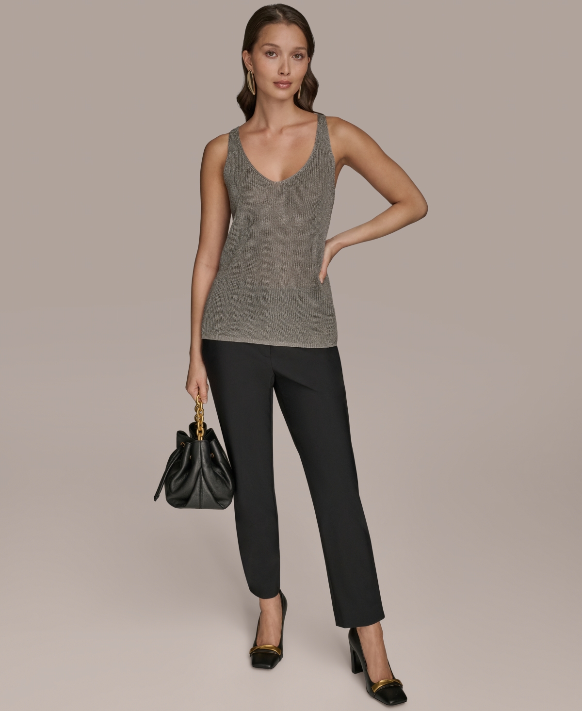 Donna Karan New York Metallic Sleeveless Sweater In Green