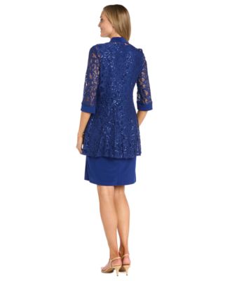 Women's 2-Pc. Sequined Lace Jacket & Necklace Dress Set