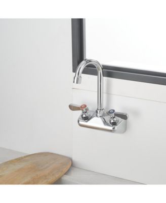 Double Handle Wall Mount Kitchen Faucet Standard Kitchen Faucet With Swivel Spout 4&amp;#x22; Center in Polished Chrome