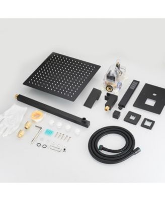 Luxurious Single Handle 2-Spray 12 in. Wall Mount Square Shower Head with Hand Shower Faucet in Brushed Gold