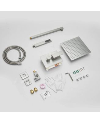 Luxurious Single Handle 2-Spray 12 in. Wall Mount Square Shower Head with Hand Shower Faucet in Brushed Gold