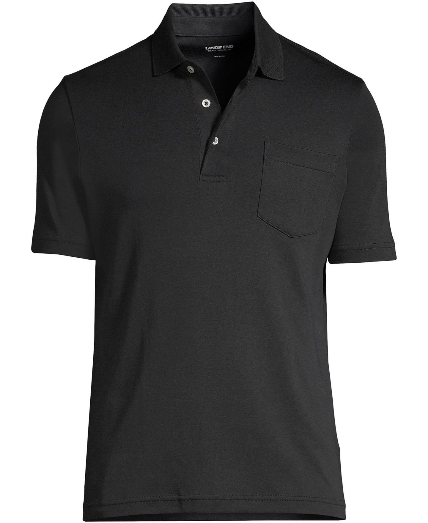 Мужское поло Lands' End Short Sleeve Cotton Supima Polo Shirt with Pocket, цвет: Чёрный — фото 3