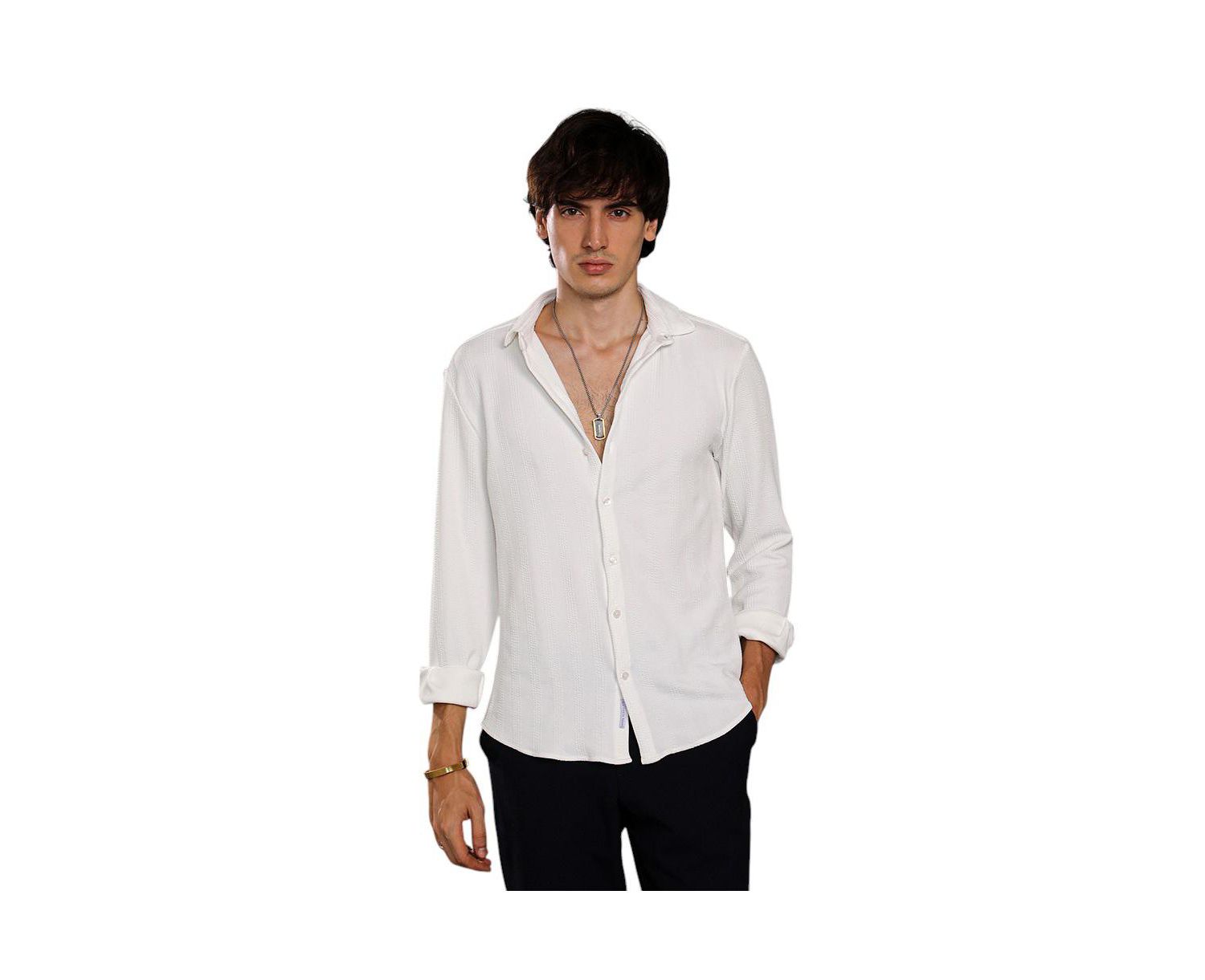 Men's Chalk White Rope-Textured Shirt