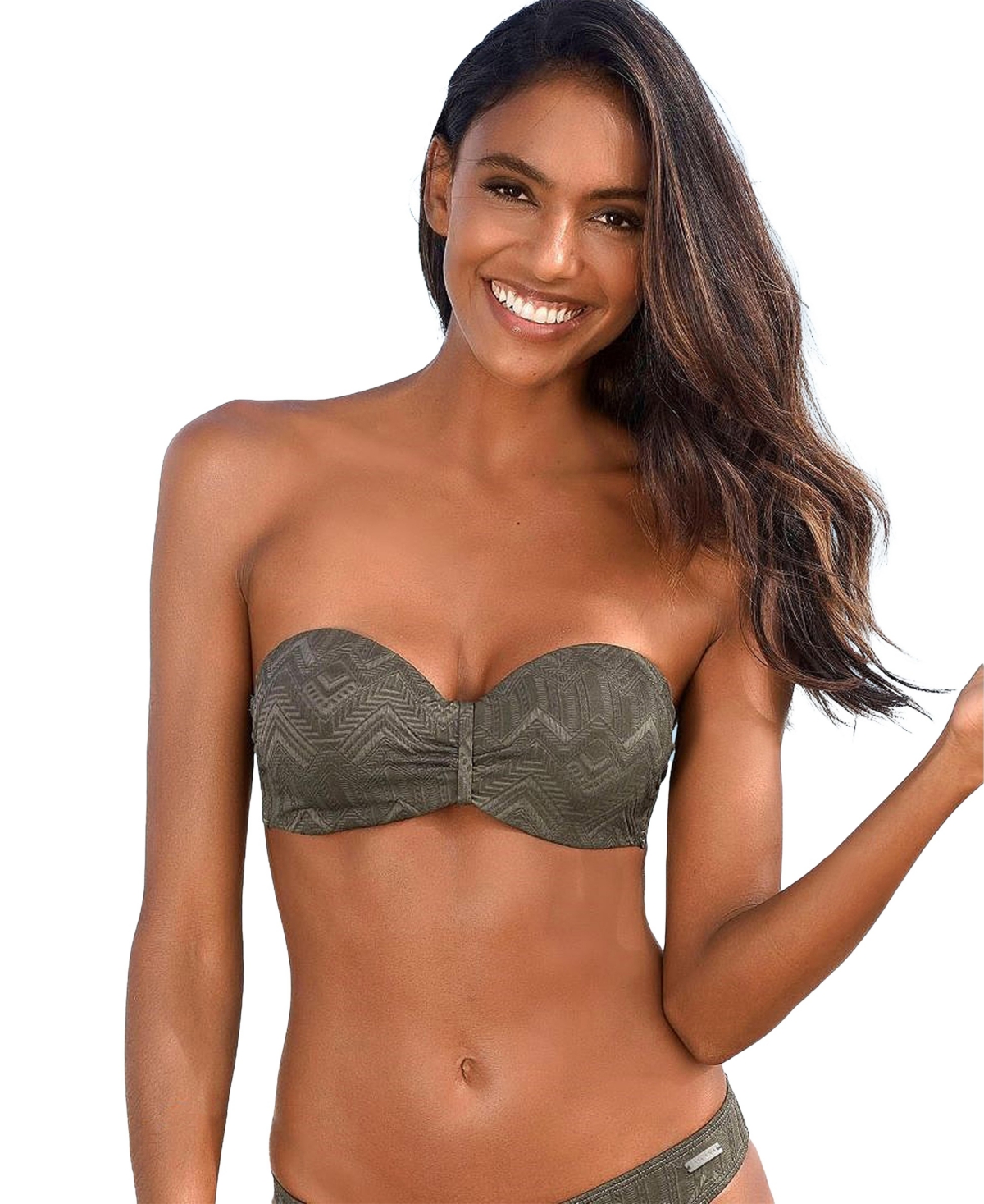 Women's Textured Bandeau Bikini Swimsuit Top Bra Sizing - Olive