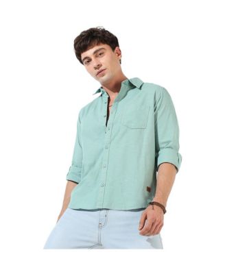 Men's Solid Aqua Green Regular Fit Casual Shirt