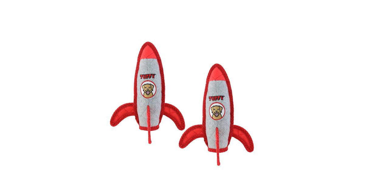 Transportation Rocket, 2-Pack, Durable Plush Dog Toy - Gray