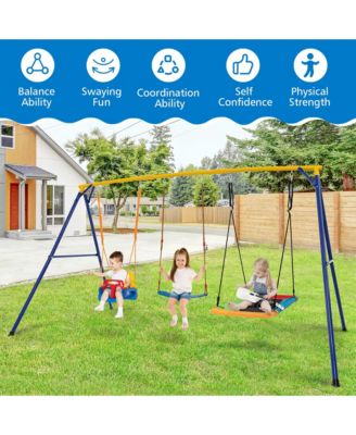 3-in-1 Kids Swing Set 660 LBS Carbon Steel Swing Frame w/ Belt Swing for Toddlers