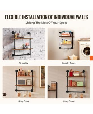 Wall-Mount Industrial Pipe Shelf 2 Tier for Kitchen Bedroom or Office Storage