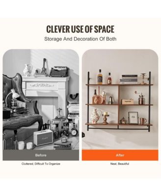 Industrial Pipe Shelf 3 Tier Wall-Mount for Kitchen Bedroom