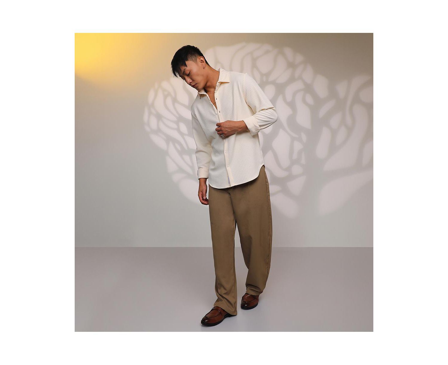 Men's Pale Yellow Stripe-Creased Shirt