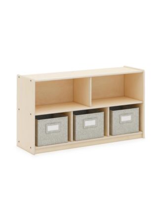 EdQ 2-Shelf 5-Compartment Storage 24" - White: Wooden Classroom and Playroom Bookshelf with Bins for Kids Toys and Books