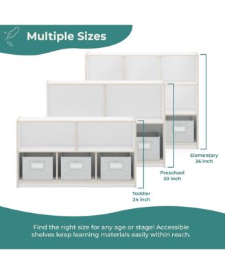 EdQ 2-Shelf 5-Compartment Storage 30" - Natural: Kids' Wooden Classroom Bookshelf, Art and Craft Supply Furniture with Bins