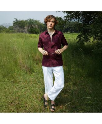 Men's Wine Red Foliage-Tactile Shirt