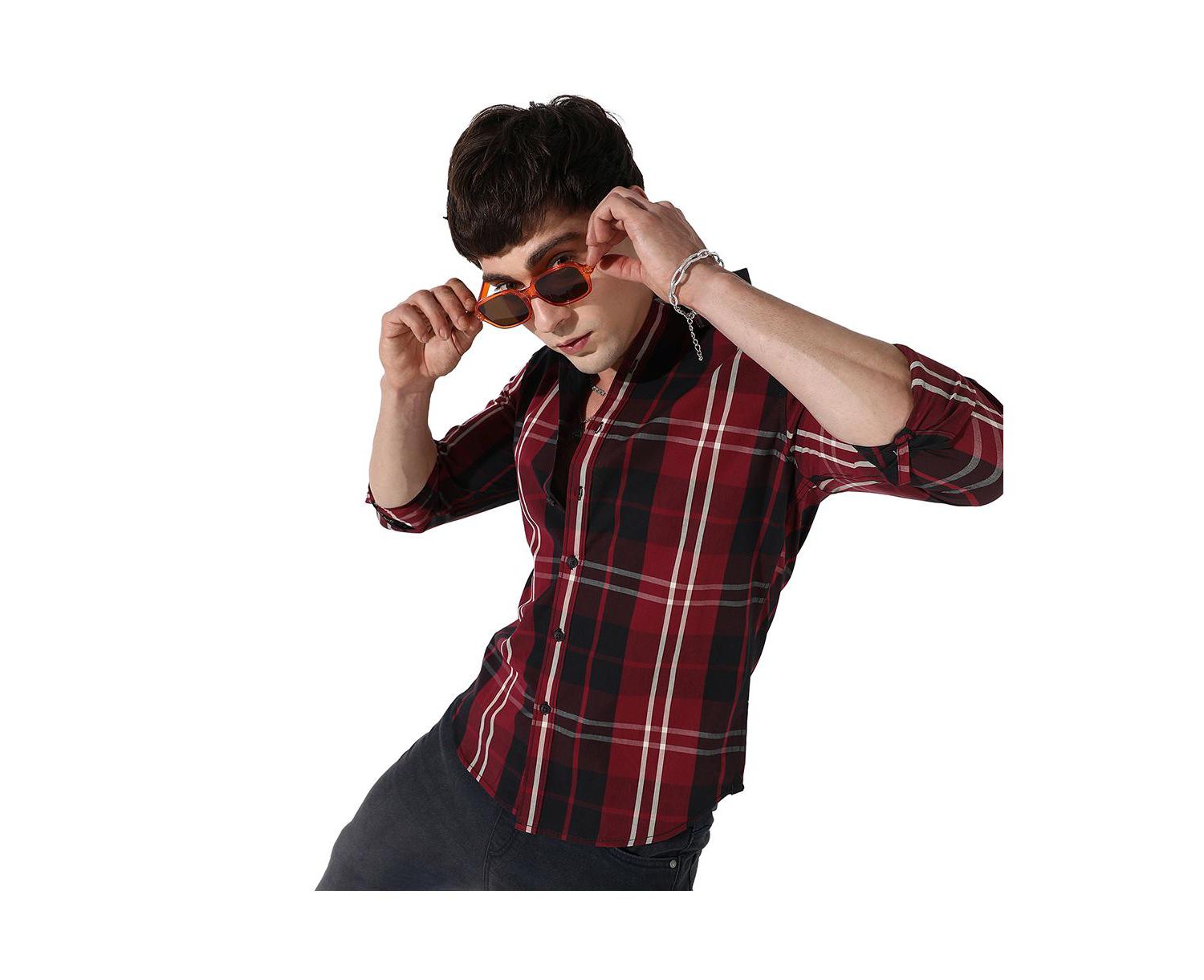 Men's Plaid Red Cotton Shirt
