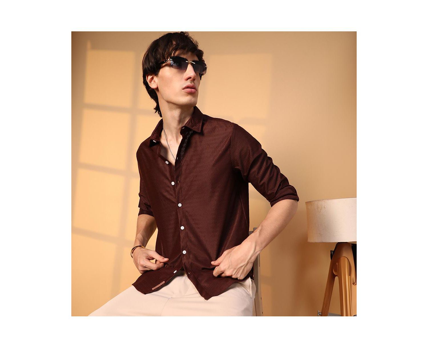 Men's Chocolate Brown Solid Honeycomb Shirt