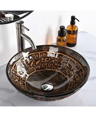 Tempered Glass Antique Totem Vessel Sink with Single Handle Faucet