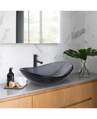  6 7/8" x 1 15/16" x 12 3/8"-  Bathroom Vessel Sink & Faucet Kit 8" Vanity Mixer Tap Tempered Glass