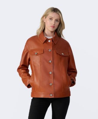 Women's Leather Shirt Jacket, Created For Macy's