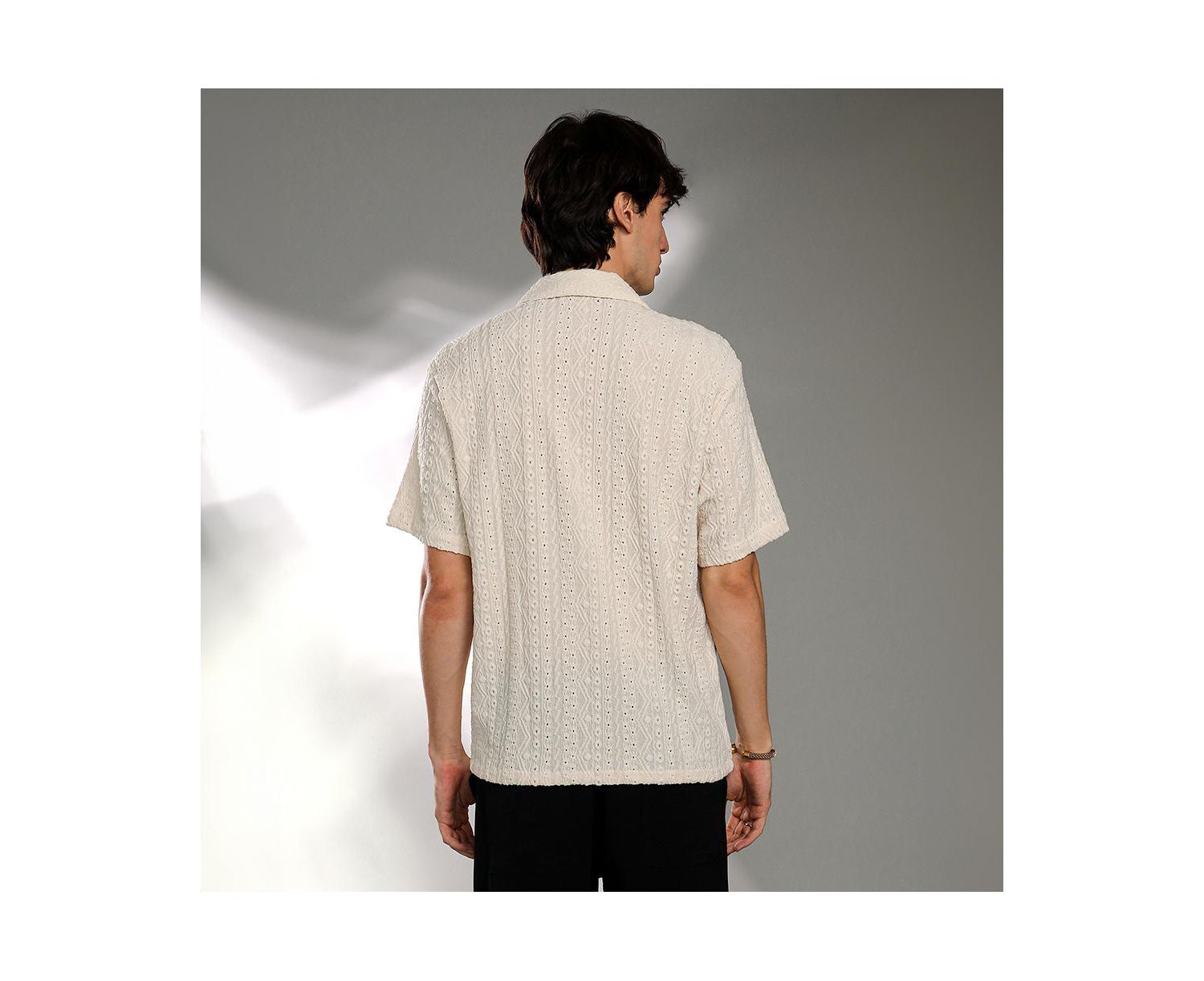 Men's Off-White Aztec-Textured Shirt