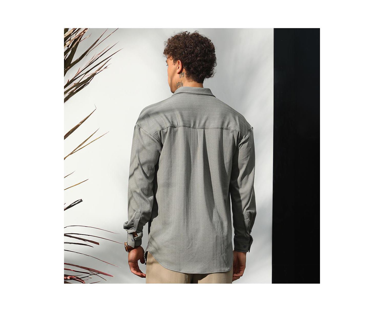 Men's Ash Grey Stripe-Textured Shirt