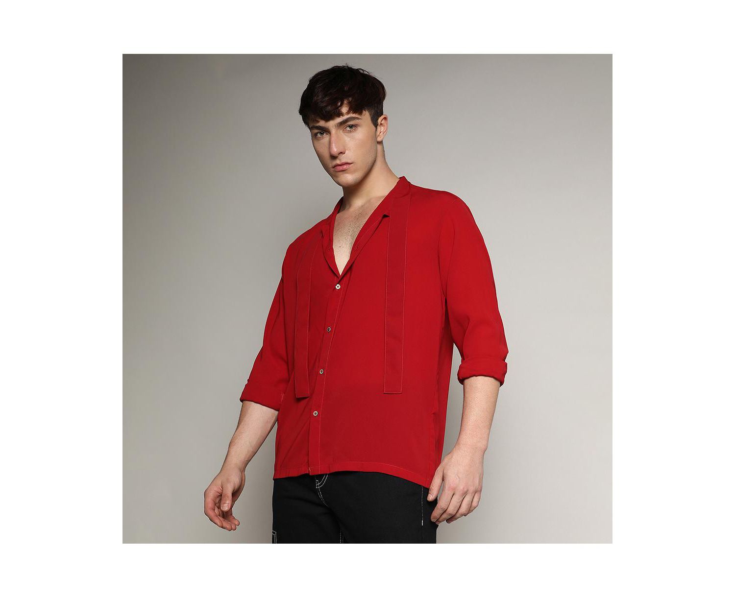 Men's Crimson Red Slash Collar Shirt