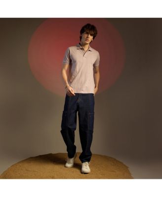 Men's Blush Pink Lined-Knit Polo T-Shirt