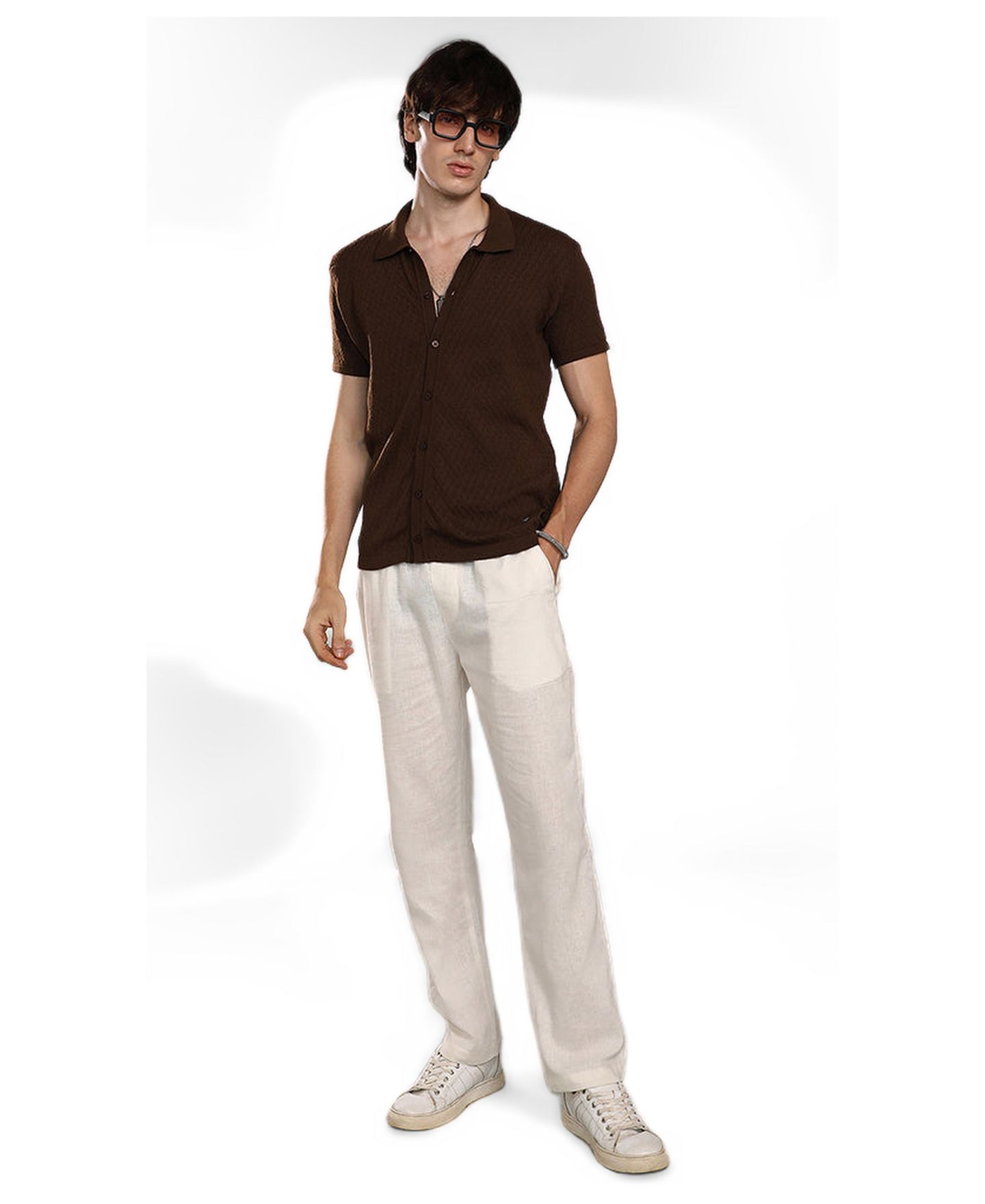 Мужская рубашка Cahoot Campus Sutra Taupe Brown Rhombus-Textured Knit, цвет: Коричневый — фото 3