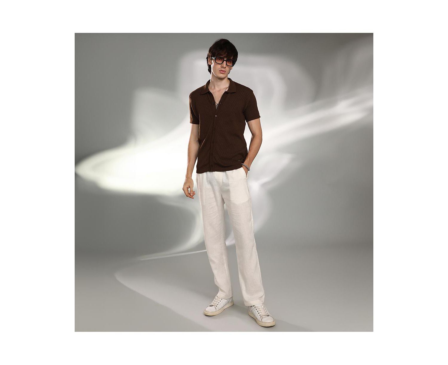 Men's Taupe Brown Rhombus-Textured Knit Shirt