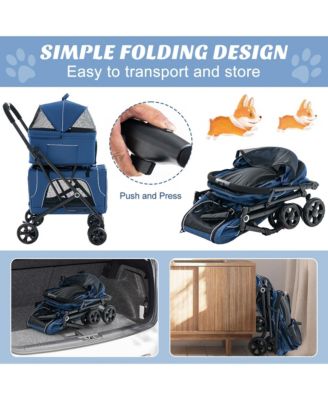 Double Pet Stroller for 2 Dogs or Cats w/ 2 Detachable Carriers Safety Belt