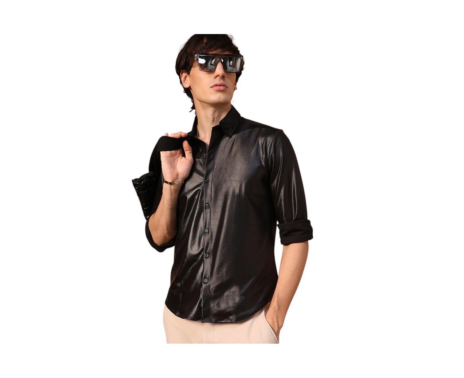 Men's Obsidian Black Solid Suede Shirt