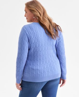 Plus Size Cotton Cable-Knit Crewneck Sweater, Macy's Exclusive