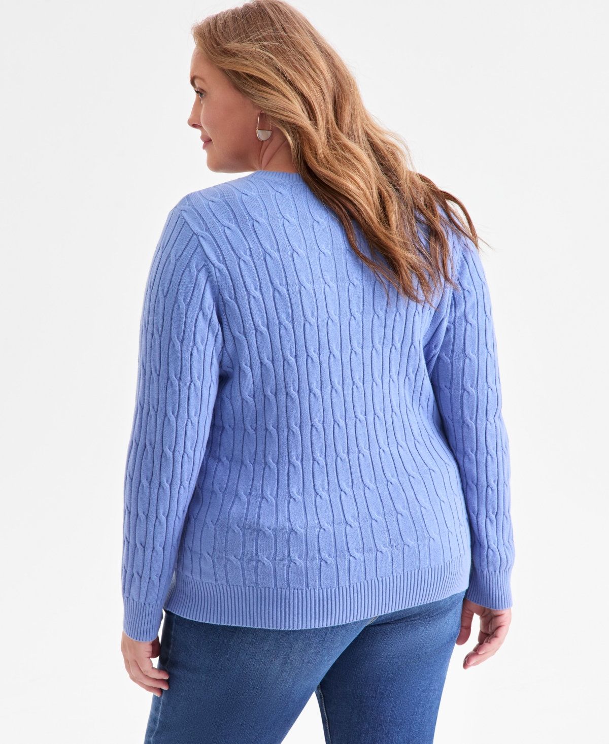 Style & Co Plus Size Cotton Cable-knit Crewneck Sweater, Macy's Exclusive In Blue