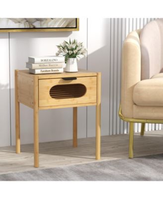 Square Tall Nightstand End Table with Decorative Drawer for Stylish Bedroom Storage and Accent