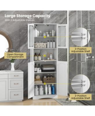 Bathroom Storage Cabinet with Frost Glass Doors and Shelves