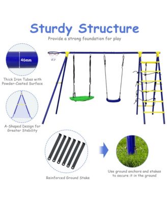 Boys 5-In-1 Swing Set for Outdoor W/ Heavy Duty Frame Basketball Hoop & Climbing Ladder