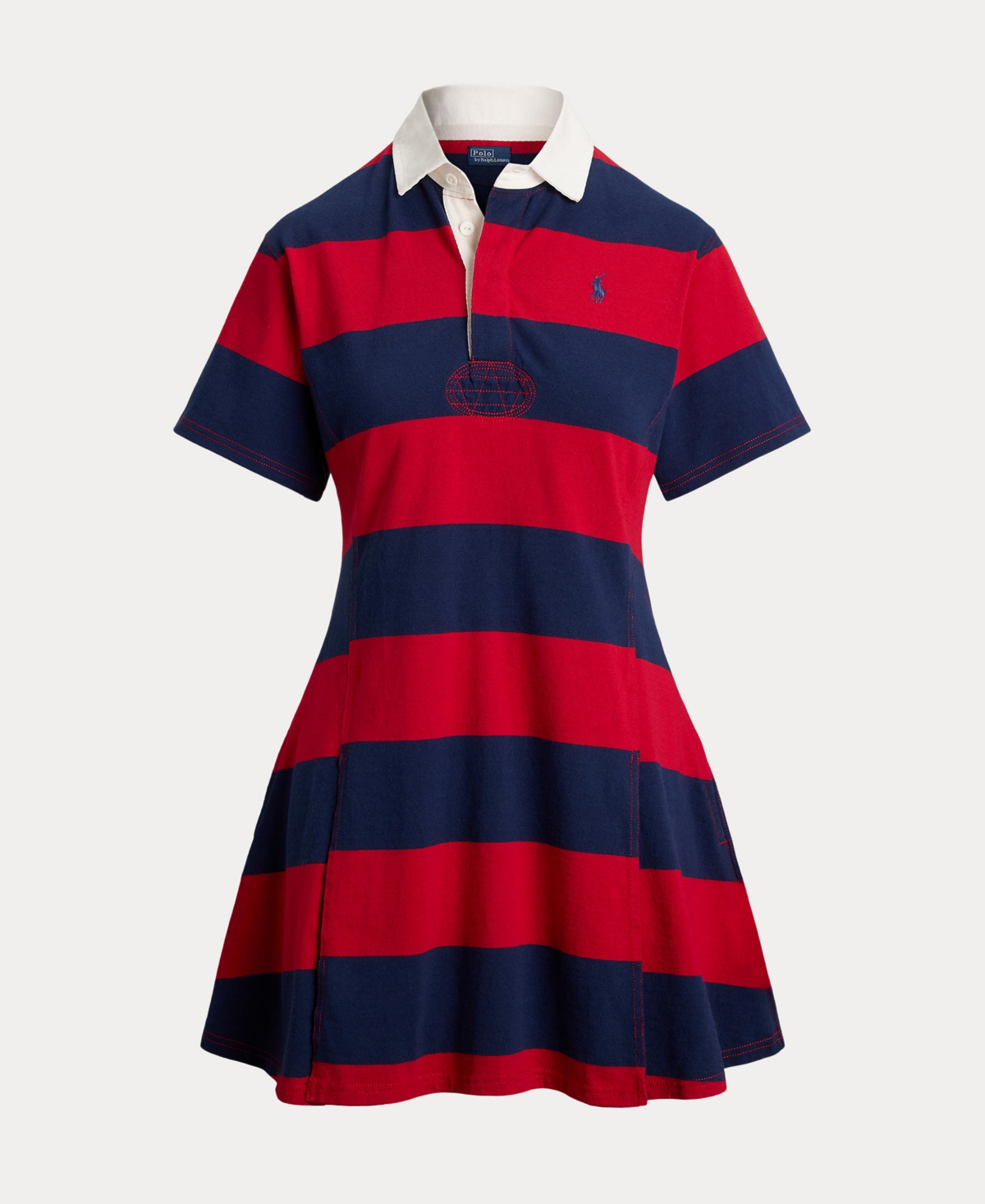 Polo Ralph Lauren Short Sleeve Stripe Cotton Rugby Dress In Red