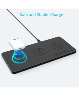 Wireless Charging Pad Ultra-Slim Triple Charger Station for Multiple 3 Device & New Airpods Ultra Slim PU Leather Mat W/AC Adapter for Phone