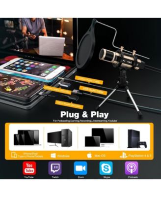 k08g USB Recording Microphone Gold and H1 Gooseneck Mic Arm Stand