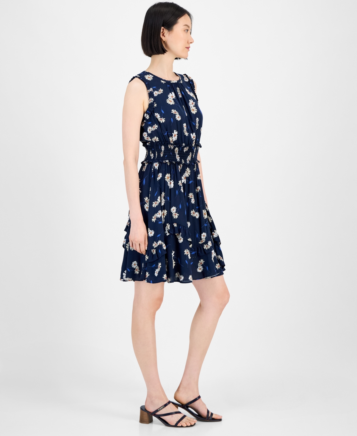 Tommy Hilfiger Women's Daisy-print Smocked-waist Dress In Multi